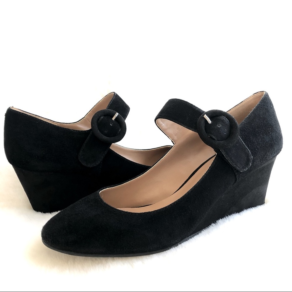 Suede Leather Black Wedges Mary Jane - NINE WEST - Size 8